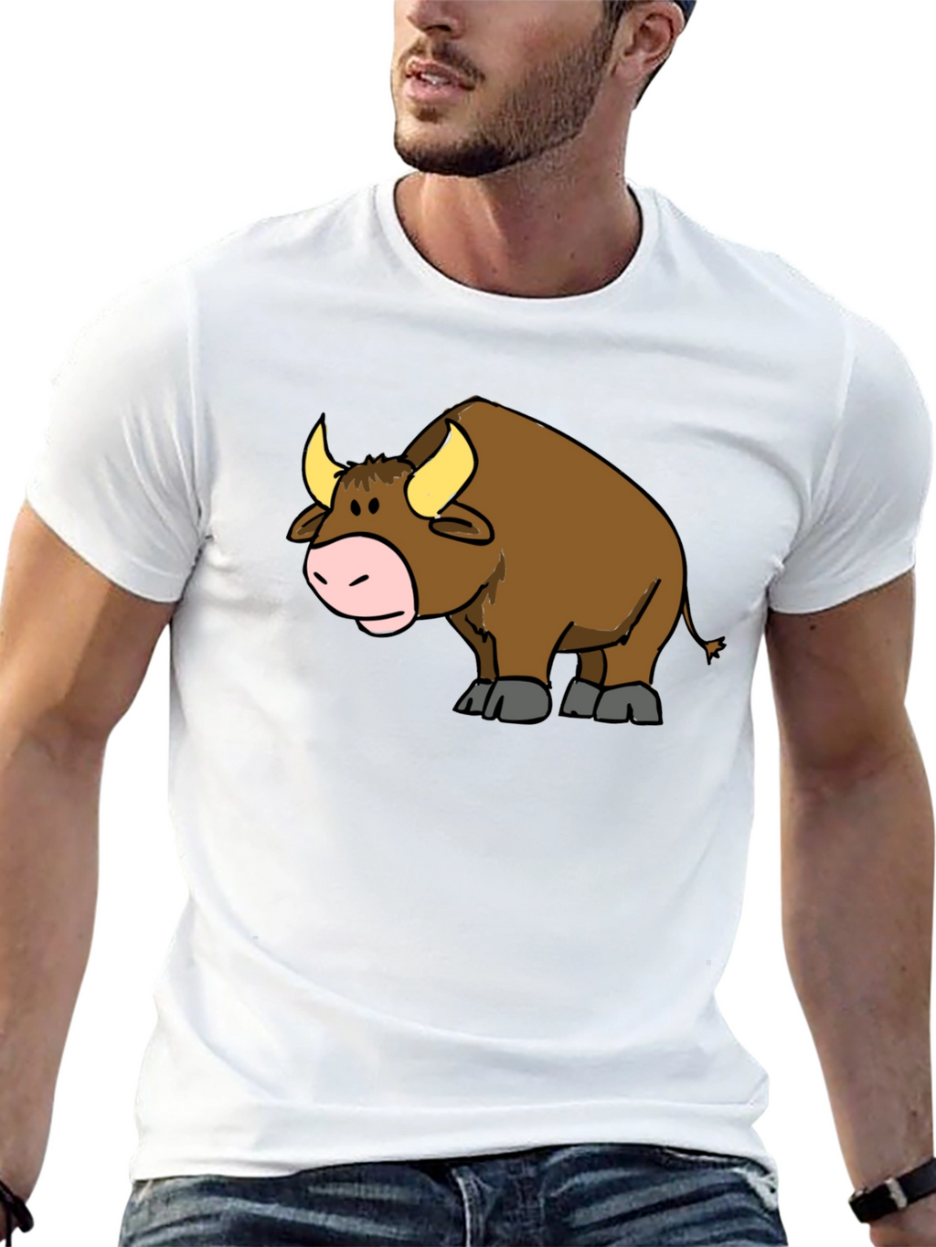 Cartoon Bull Graphic T-Shirt - Black