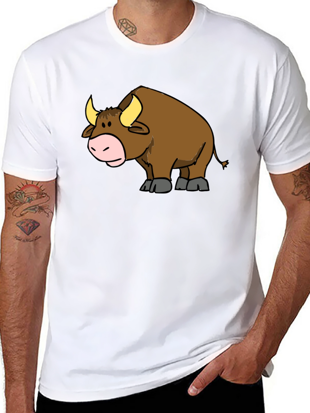 Cartoon Bull Graphic T-Shirt - Black