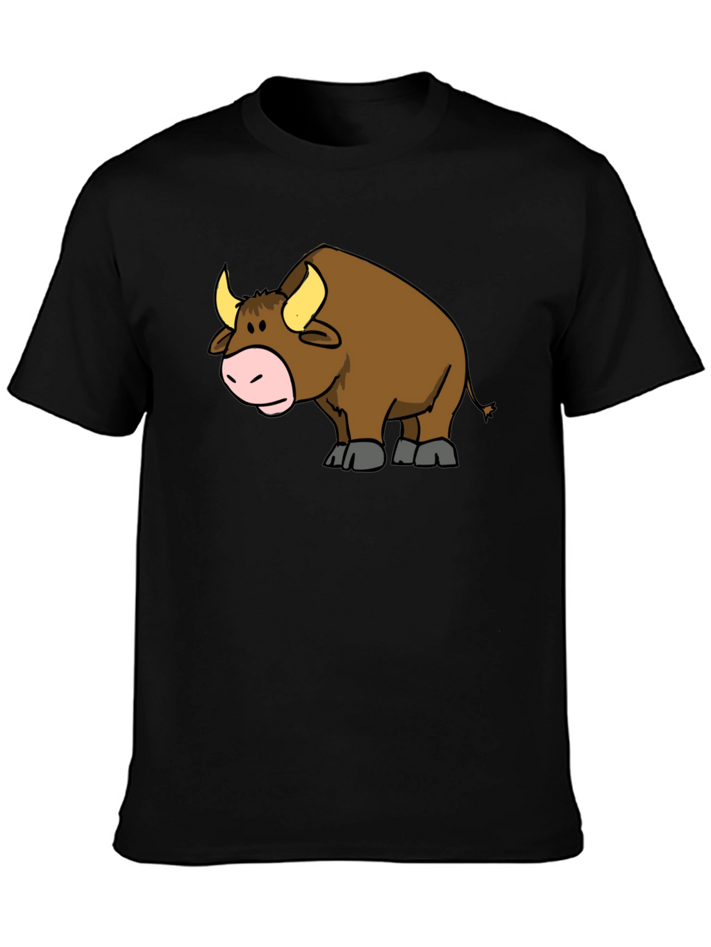 Cartoon Bull Graphic T-Shirt - Black