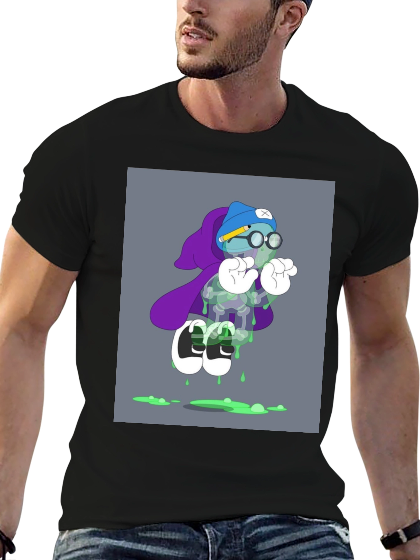 Cartoon Graphic Print Black T-Shirt