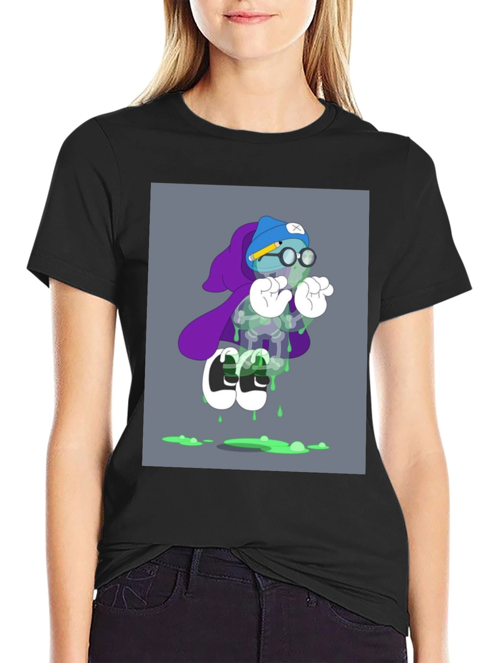 Cartoon Graphic Print Black T-Shirt