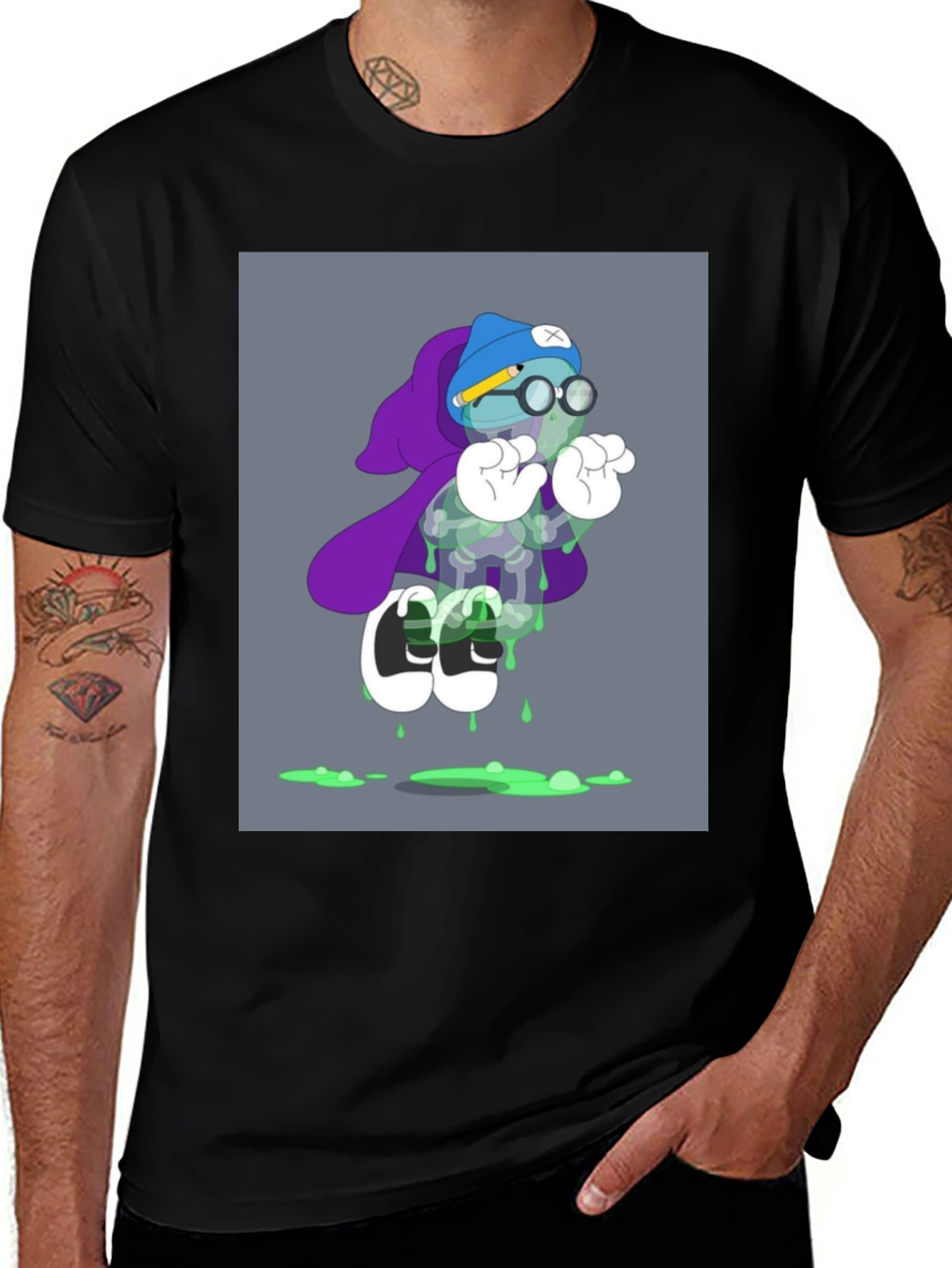 Cartoon Graphic Print Black T-Shirt