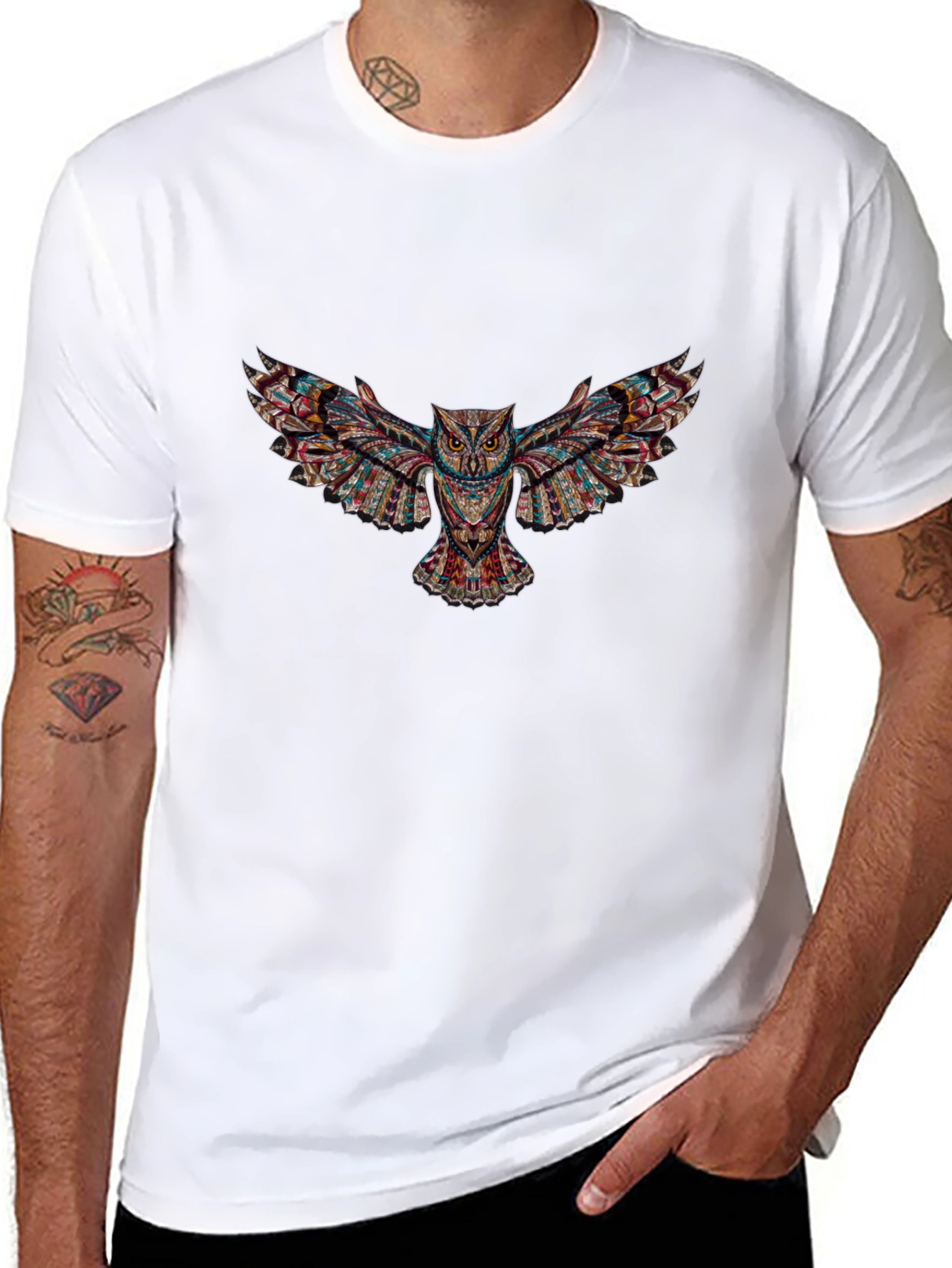 Black T-Shirt with Owl Graphic Design