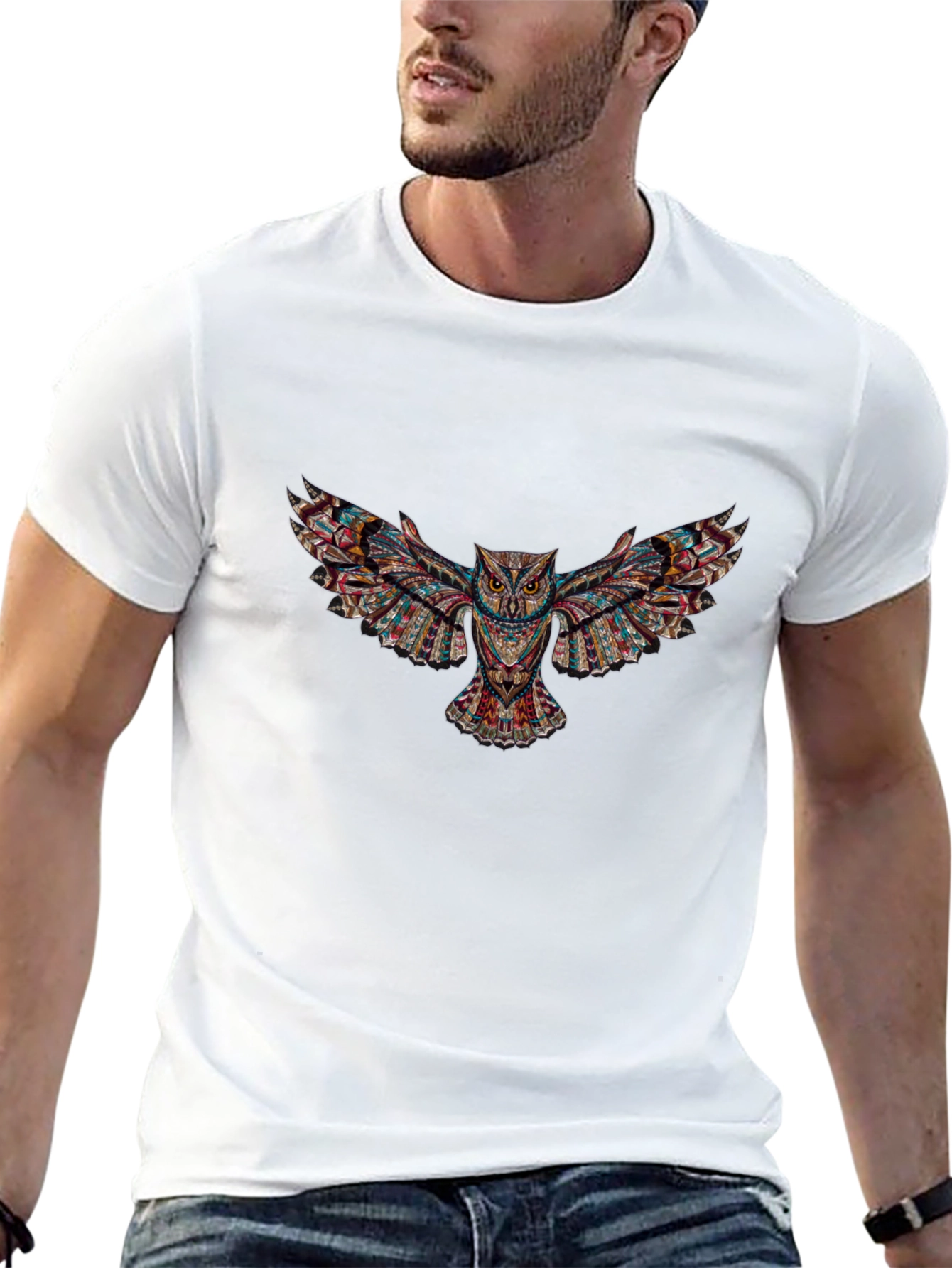 Black T-Shirt with Owl Graphic Design
