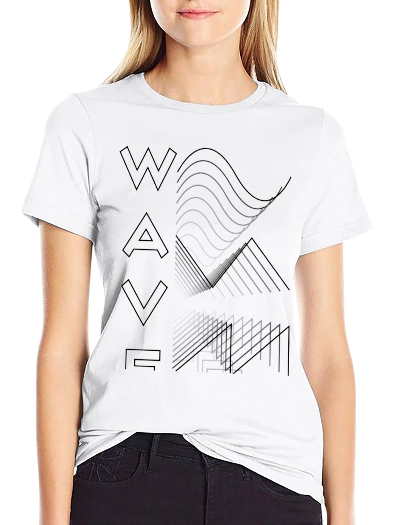 Abstract Waveform Graphic Tee - Modern Black T-Shirt