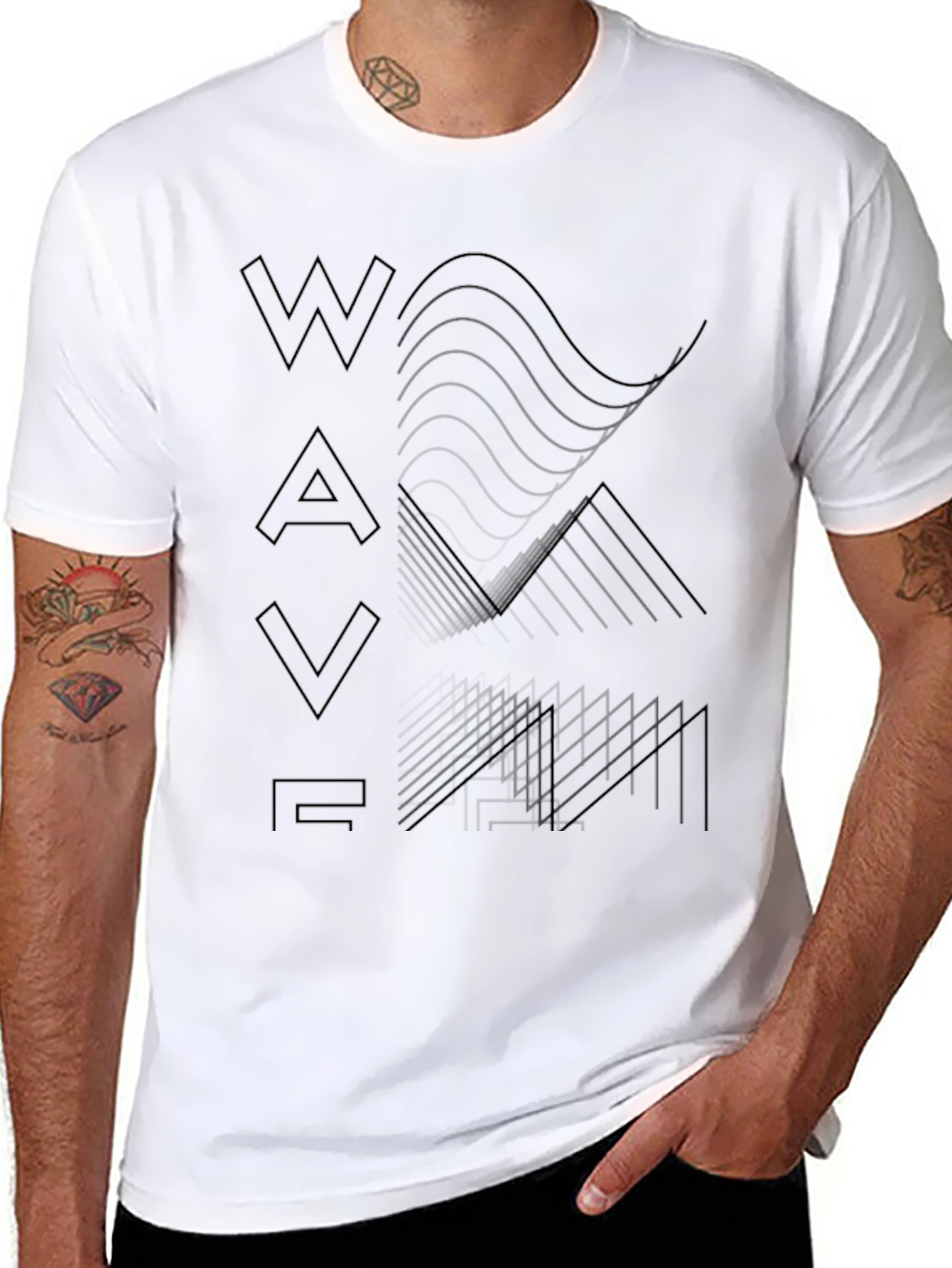 Abstract Waveform Graphic Tee - Modern Black T-Shirt