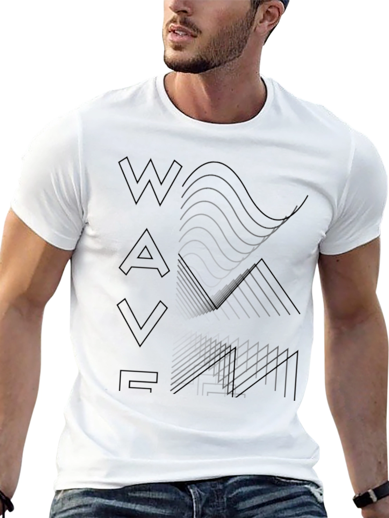 Abstract Waveform Graphic Tee - Modern Black T-Shirt