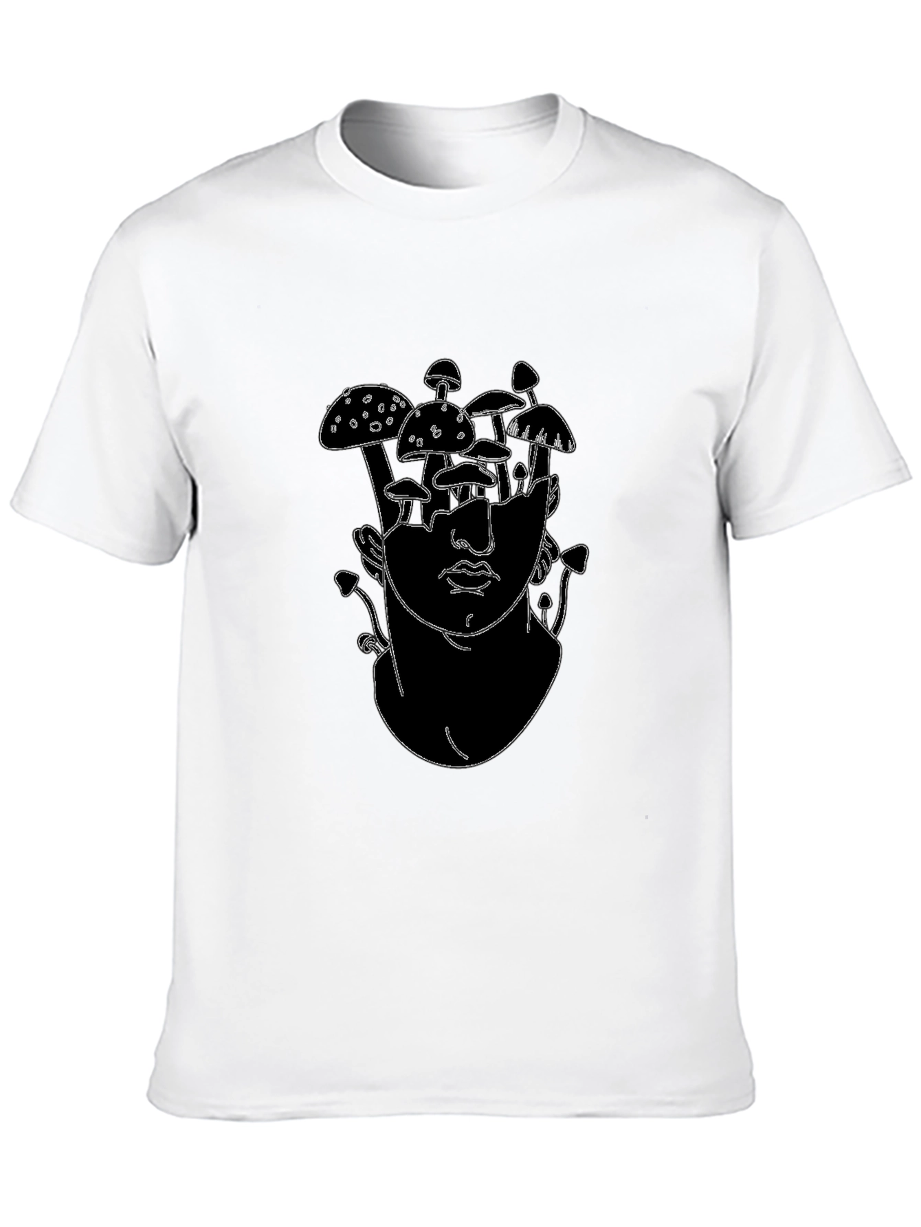 Mushroom Head Graphic Tee - Black Cotton T-Shirt