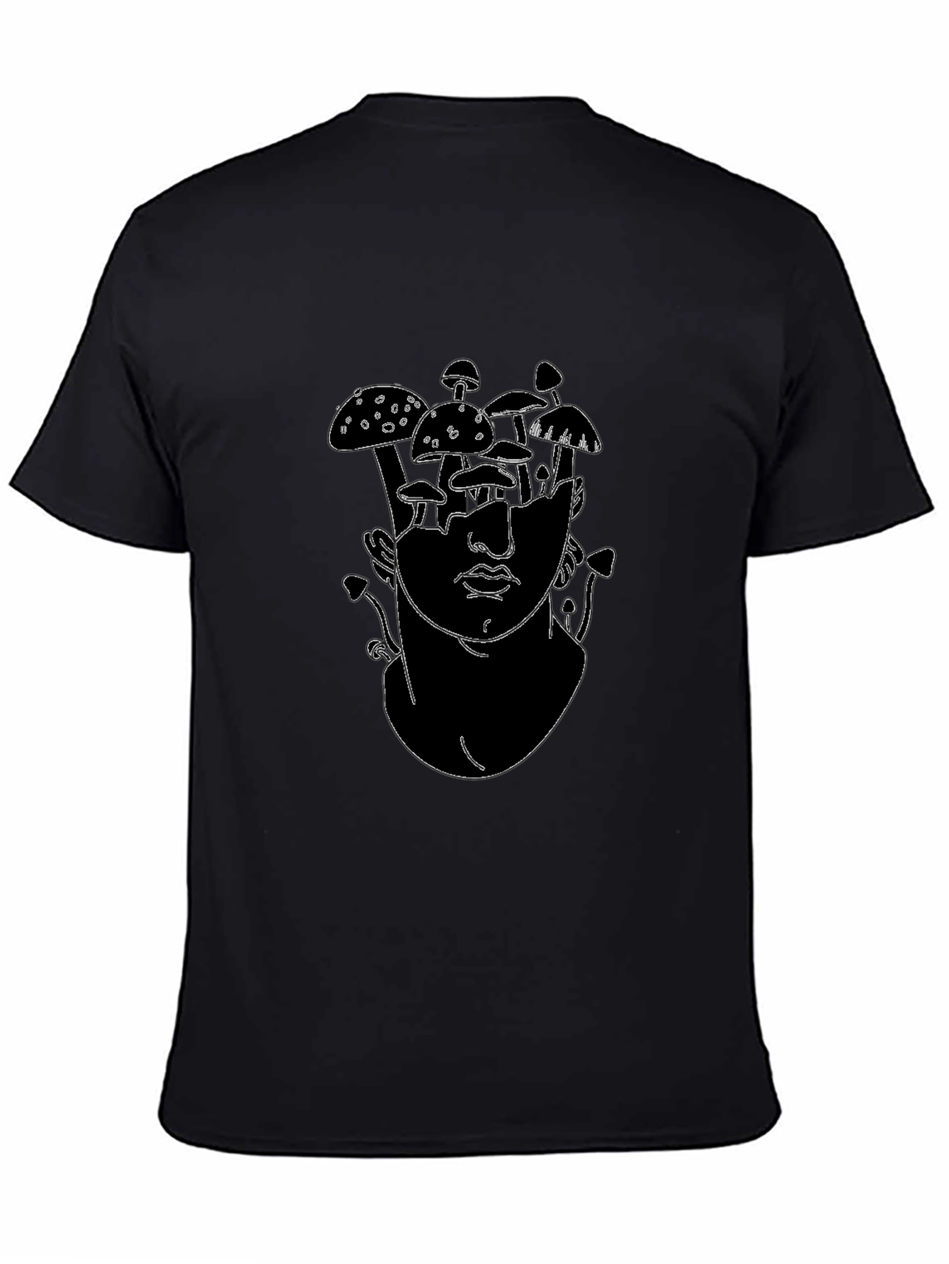Mushroom Head Graphic Tee - Black Cotton T-Shirt