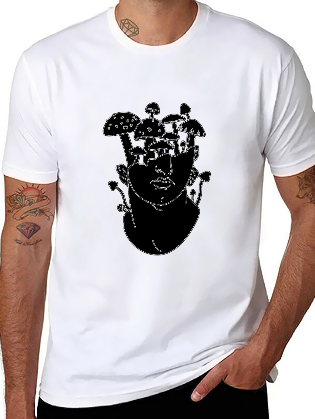 Mushroom Head Graphic Tee - Black Cotton T-Shirt