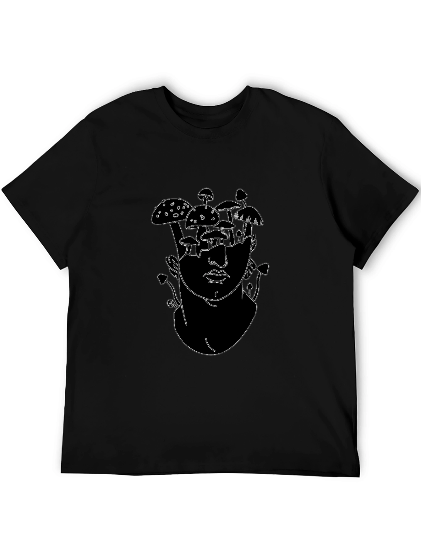 Mushroom Head Graphic Tee - Black Cotton T-Shirt