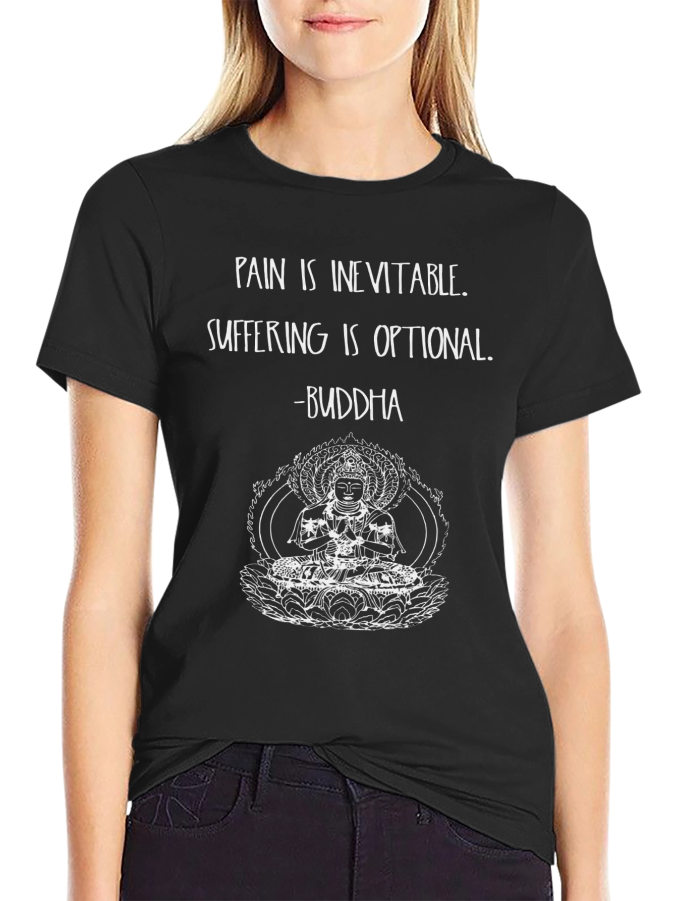 Buddha Quote Graphic T-Shirt - Pain is Inevitable