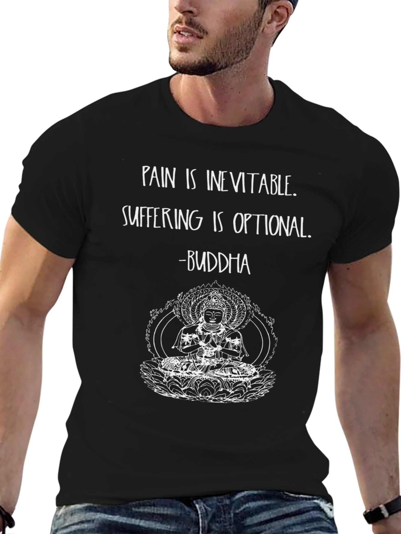 Buddha Quote Graphic T-Shirt - Pain is Inevitable