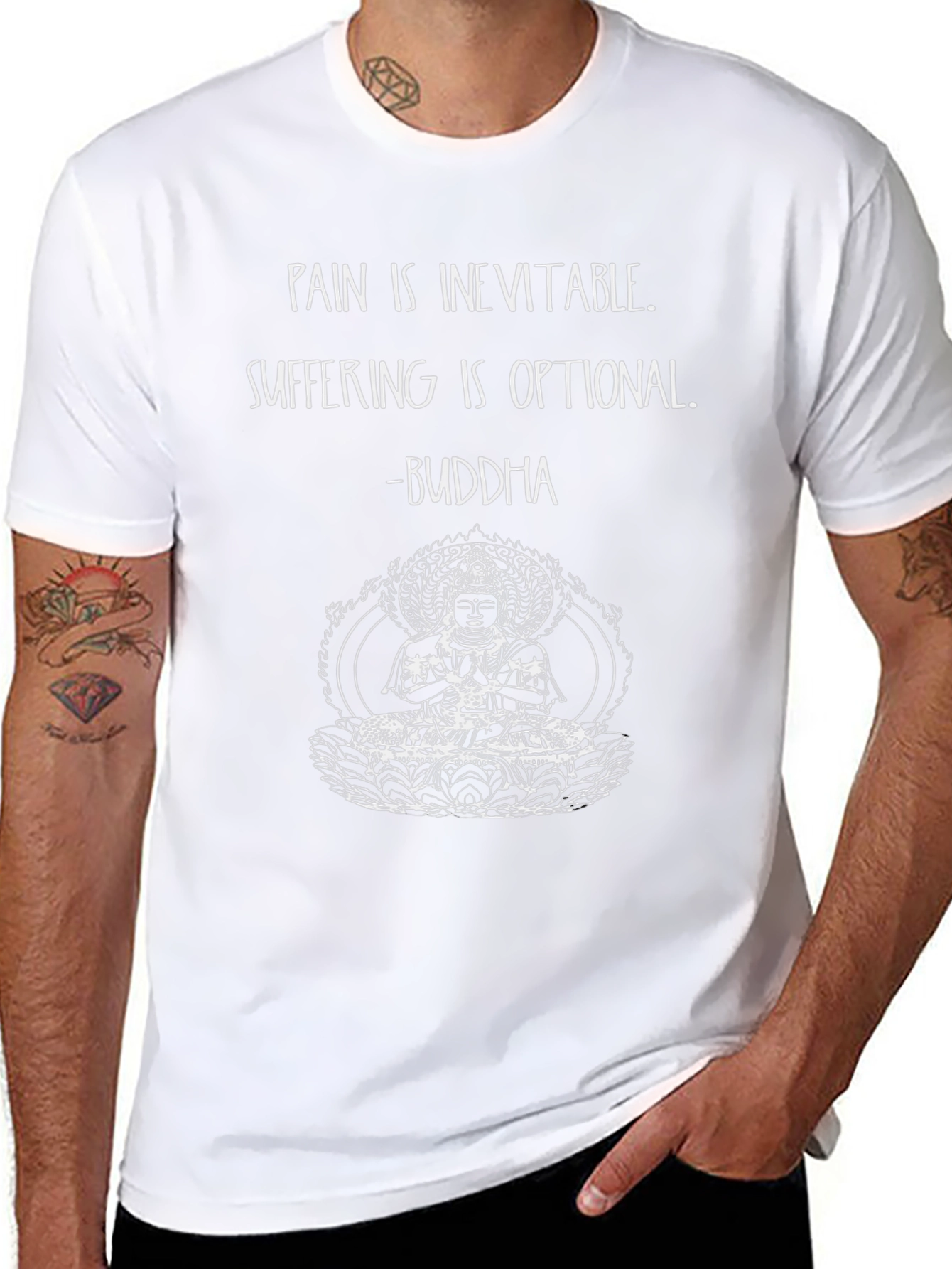 Buddha Quote Graphic T-Shirt - Pain is Inevitable