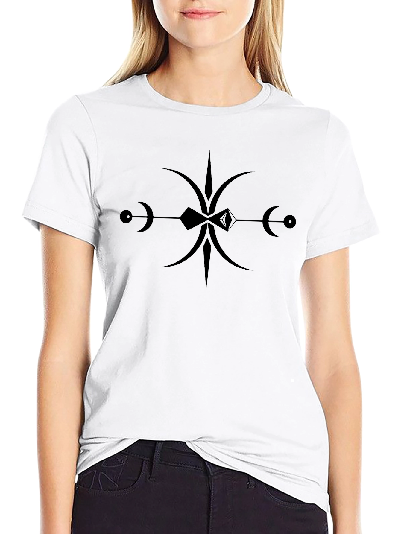 Black Graphic Tee with Abstract Lunar Symbol