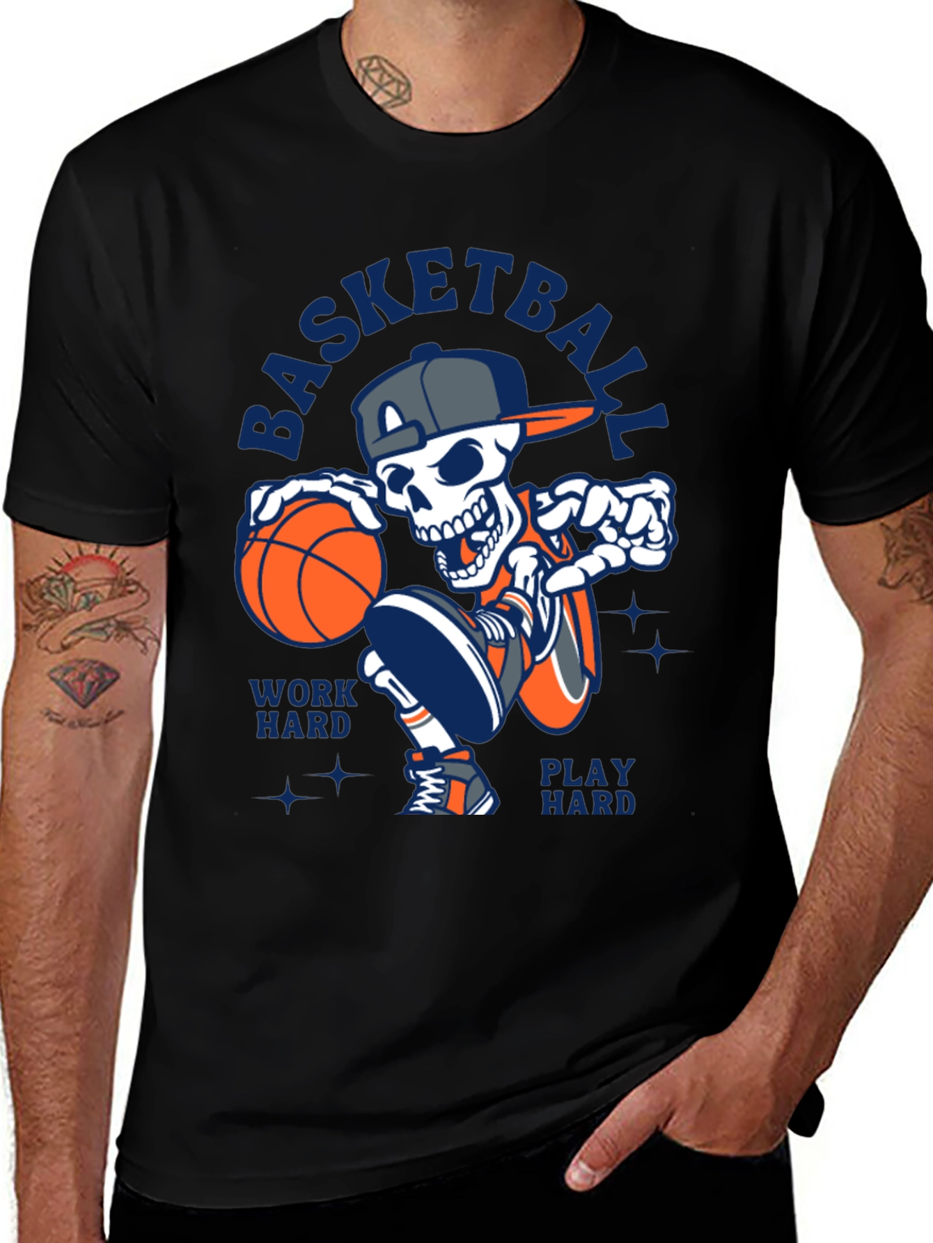 Basketball Skeleton T-Shirt Work Hard Play Hard Tee