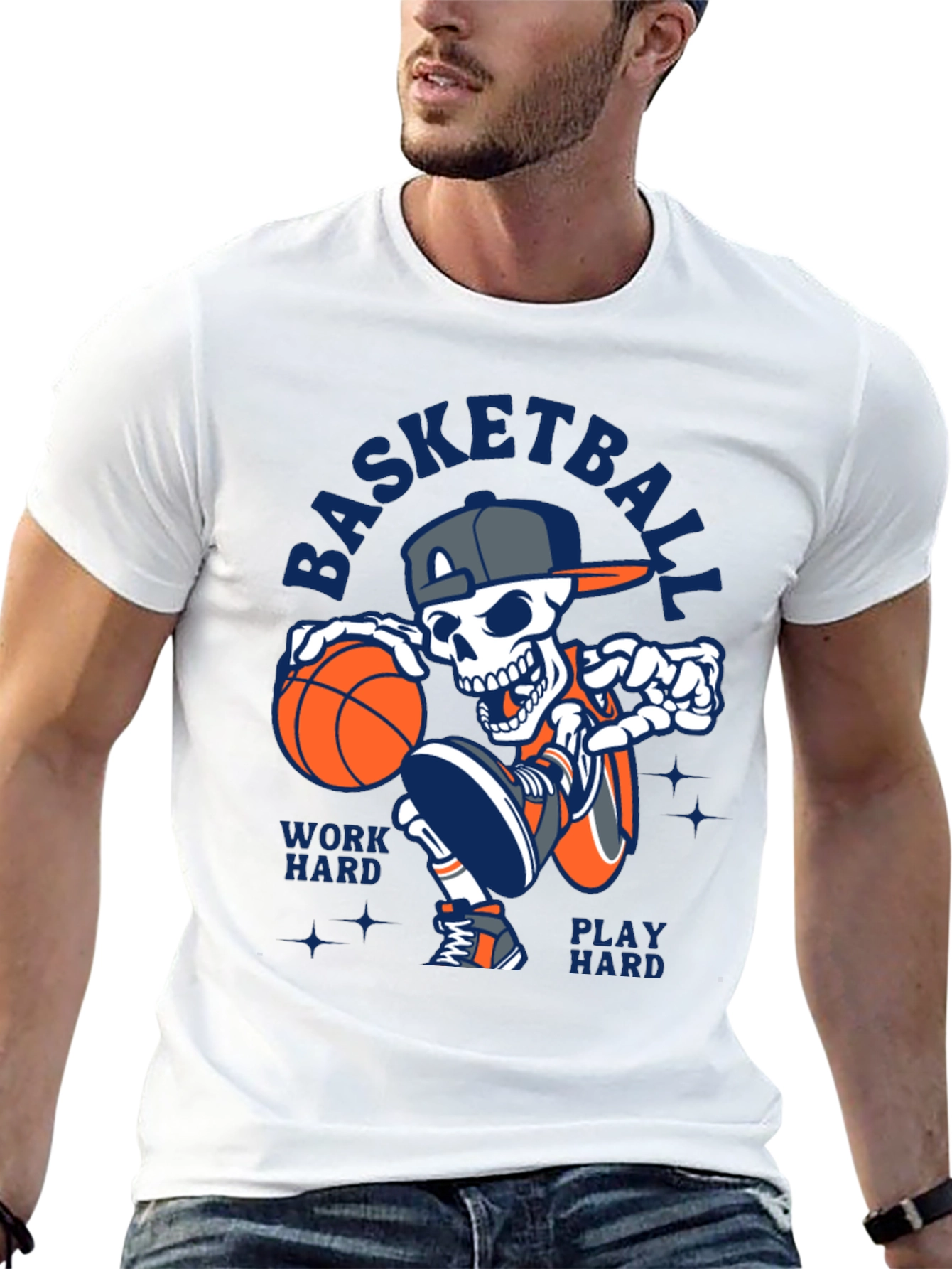 Basketball Skeleton T-Shirt Work Hard Play Hard Tee