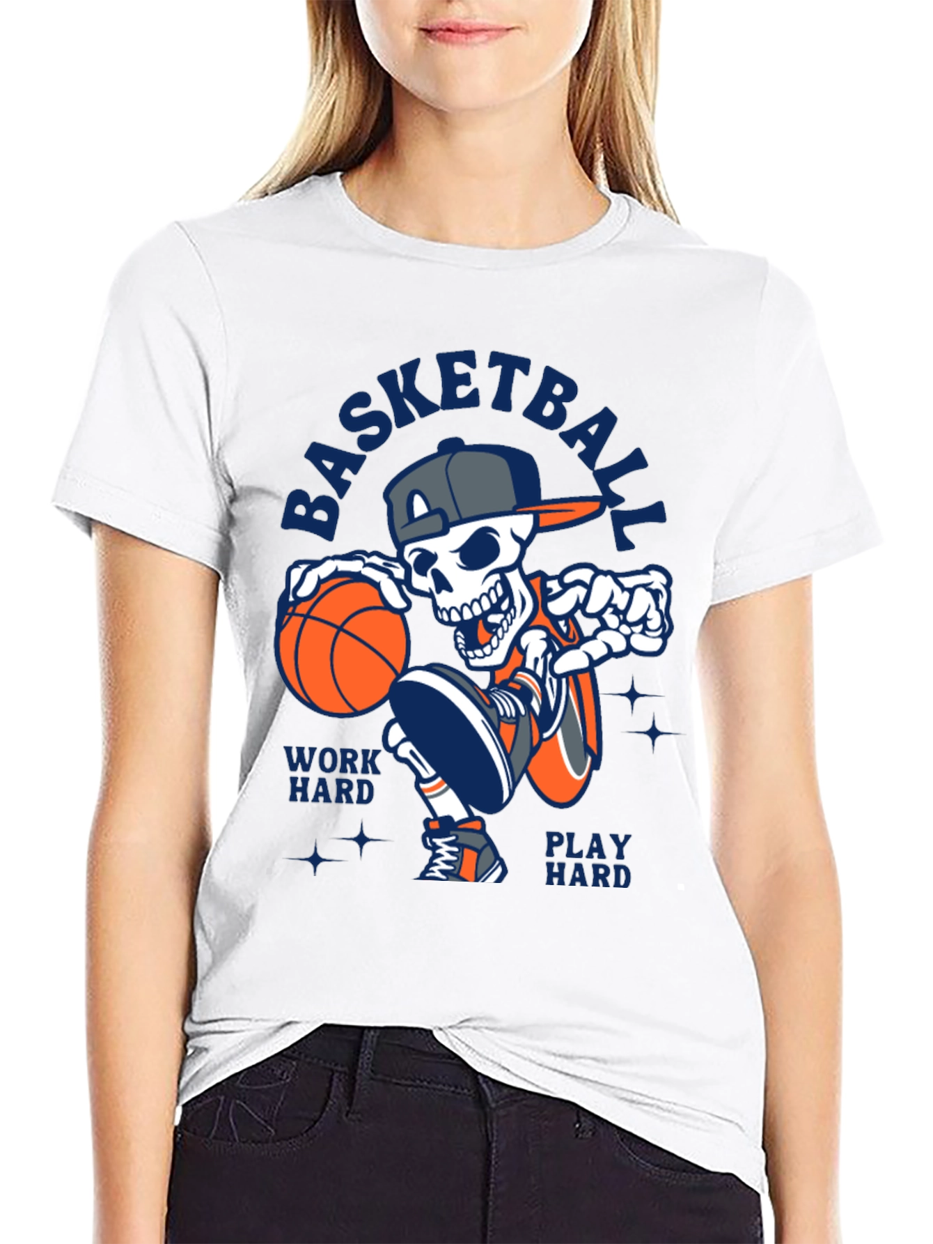 Basketball Skeleton T-Shirt Work Hard Play Hard Tee