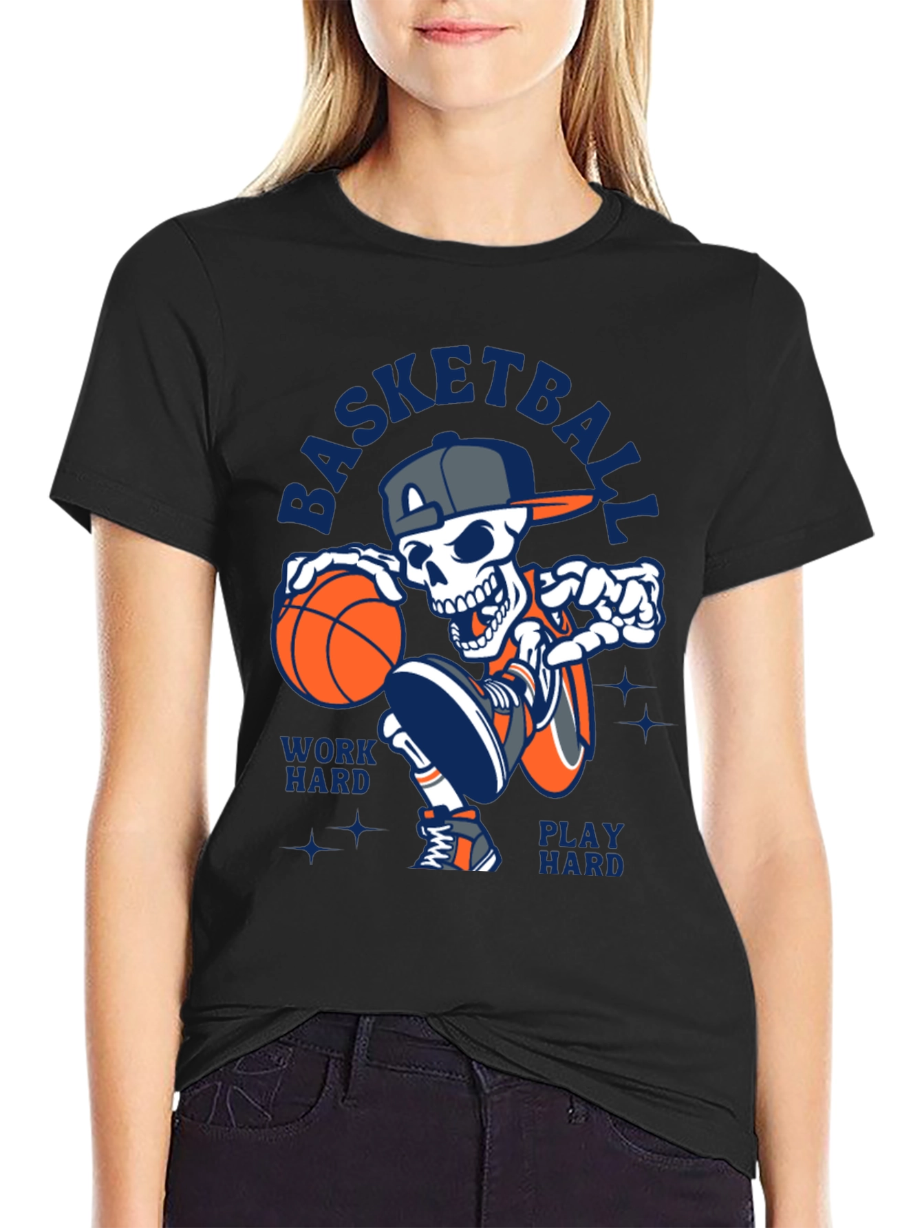 Basketball Skeleton T-Shirt Work Hard Play Hard Tee