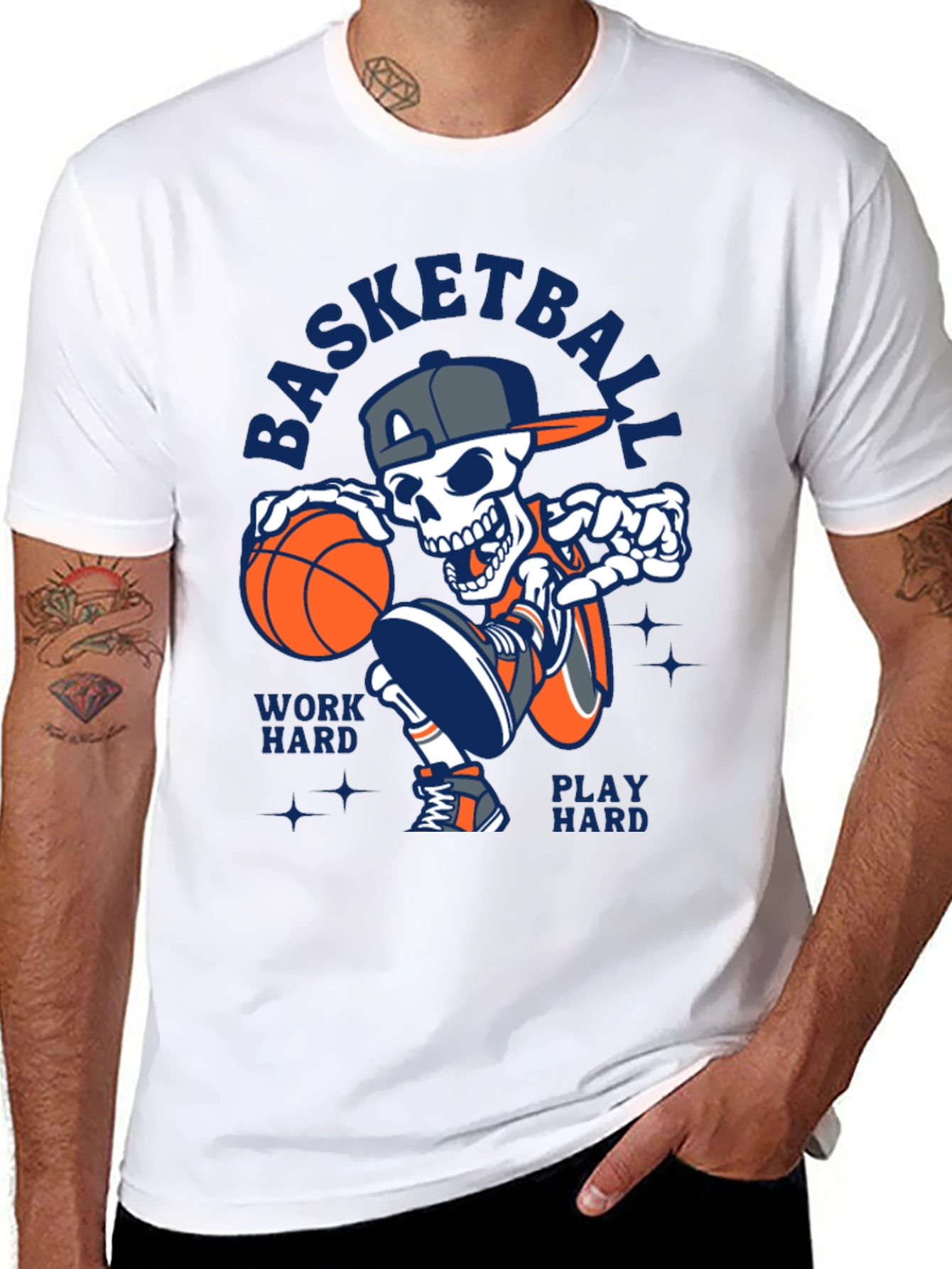 Basketball Skeleton T-Shirt Work Hard Play Hard Tee