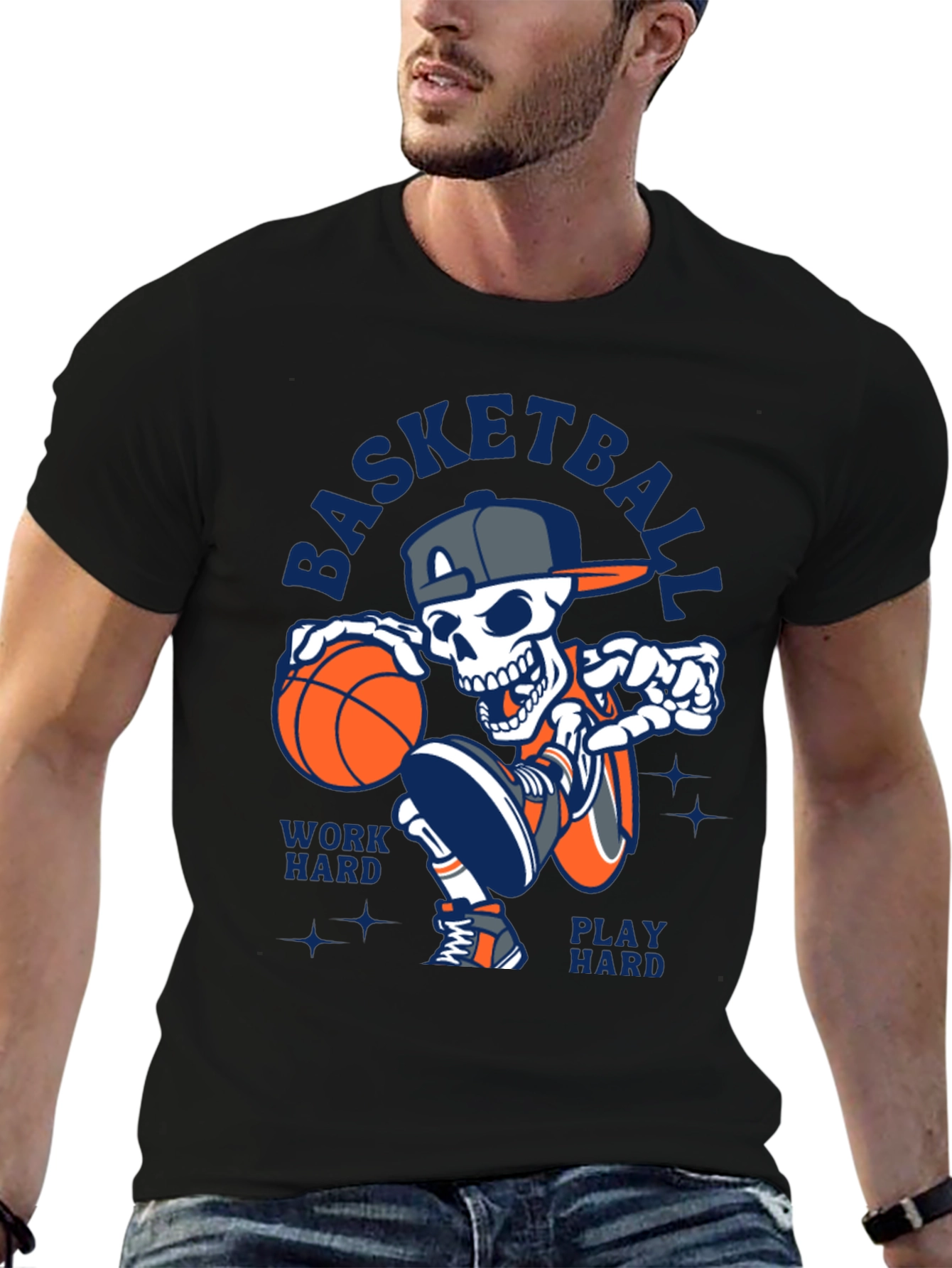 Basketball Skeleton T-Shirt Work Hard Play Hard Tee