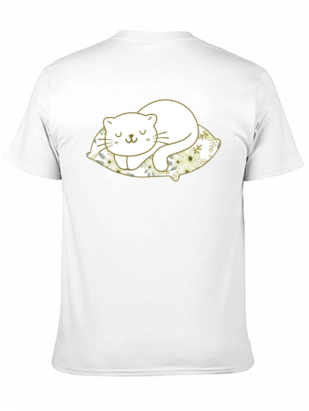 Cute Cat Sleeping on Pillow Black T-Shirt