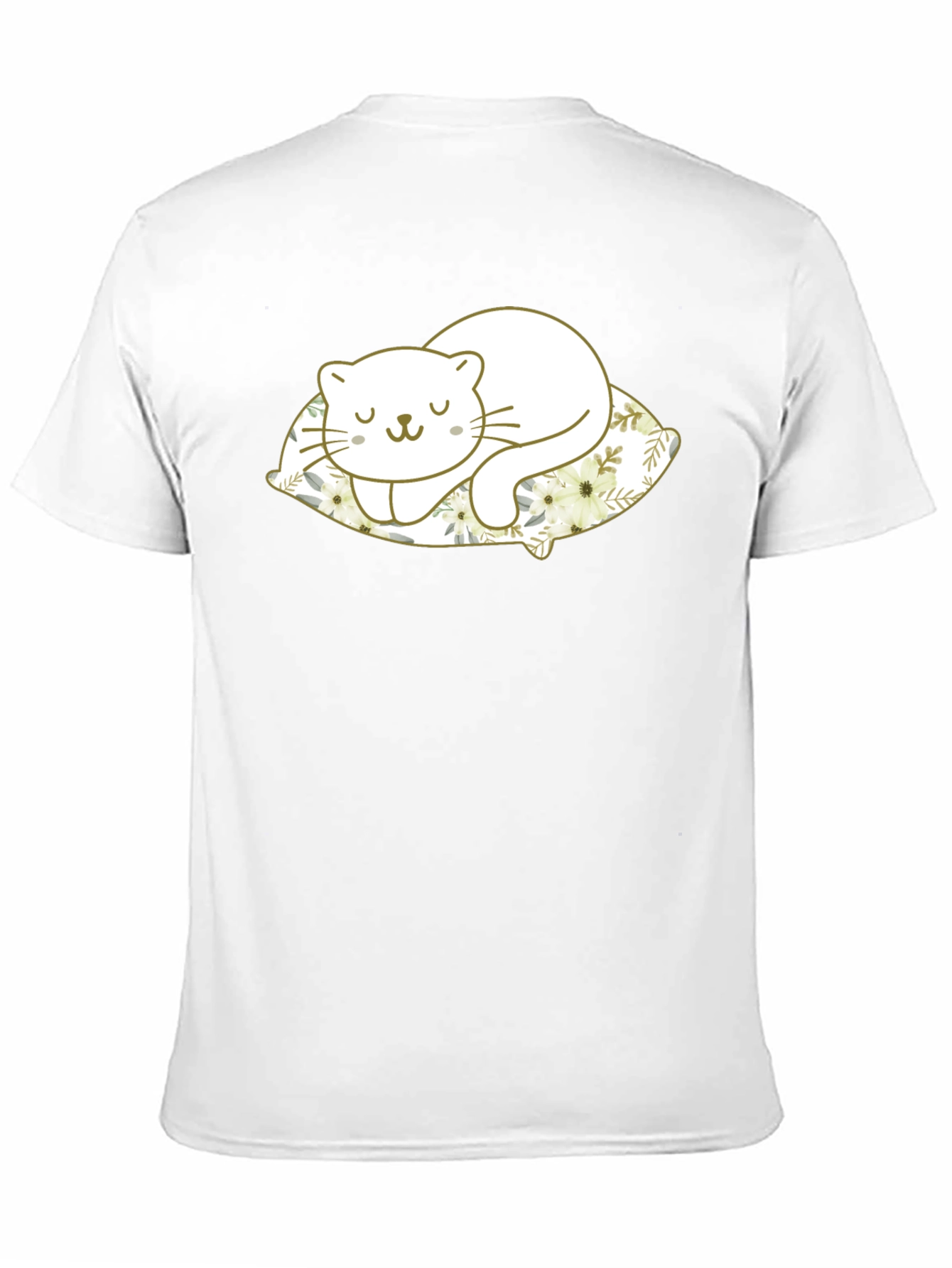 Cute Cat Sleeping on Pillow Black T-Shirt