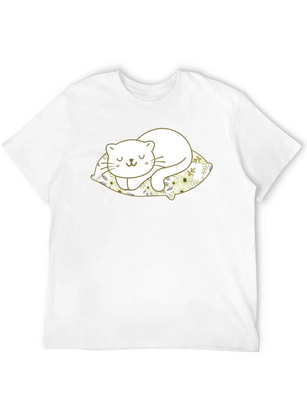 Cute Cat Sleeping on Pillow Black T-Shirt