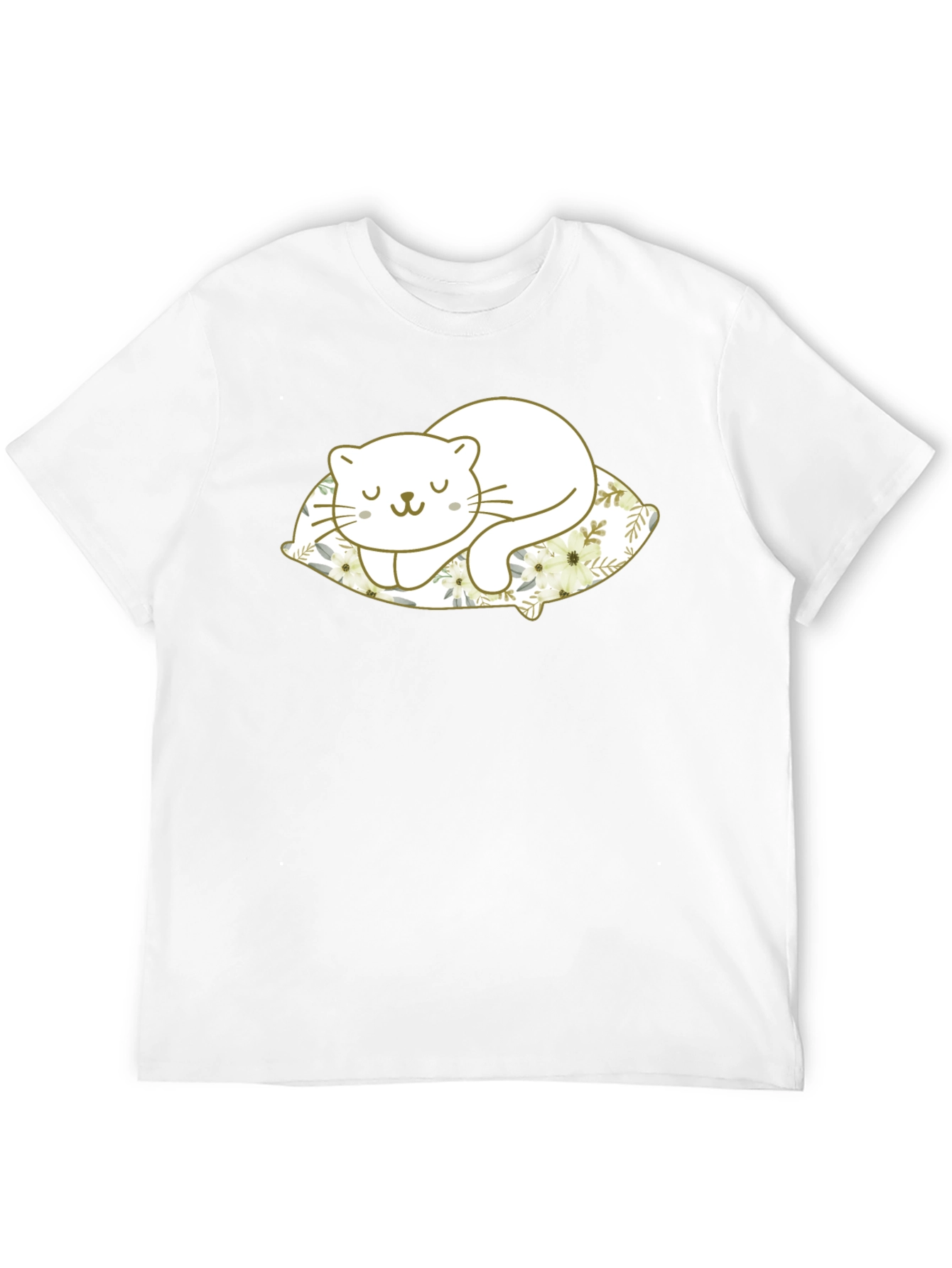 Cute Cat Sleeping on Pillow Black T-Shirt