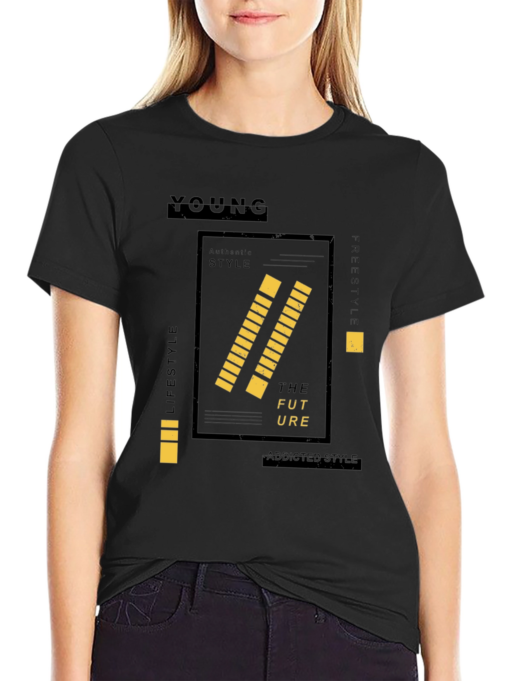Young Graphic Print Black Tee