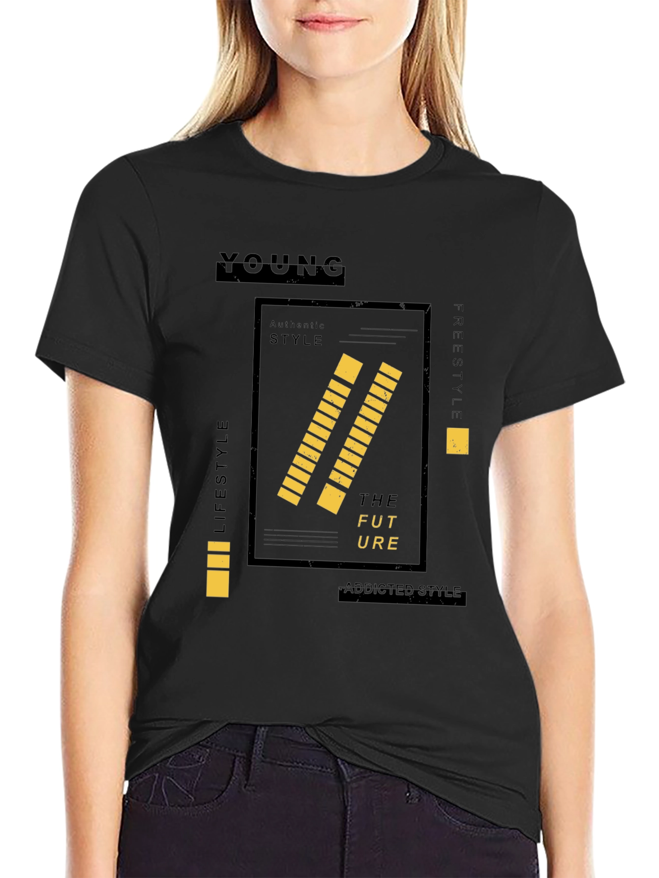 Young Graphic Print Black Tee