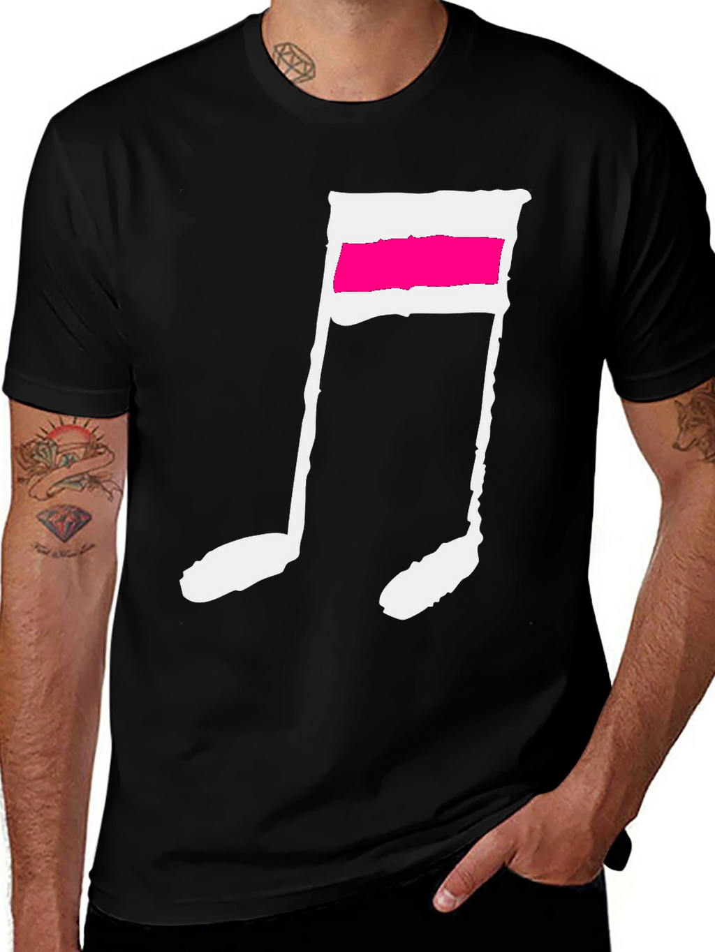 Black T-Shirt with Music Note Graphic