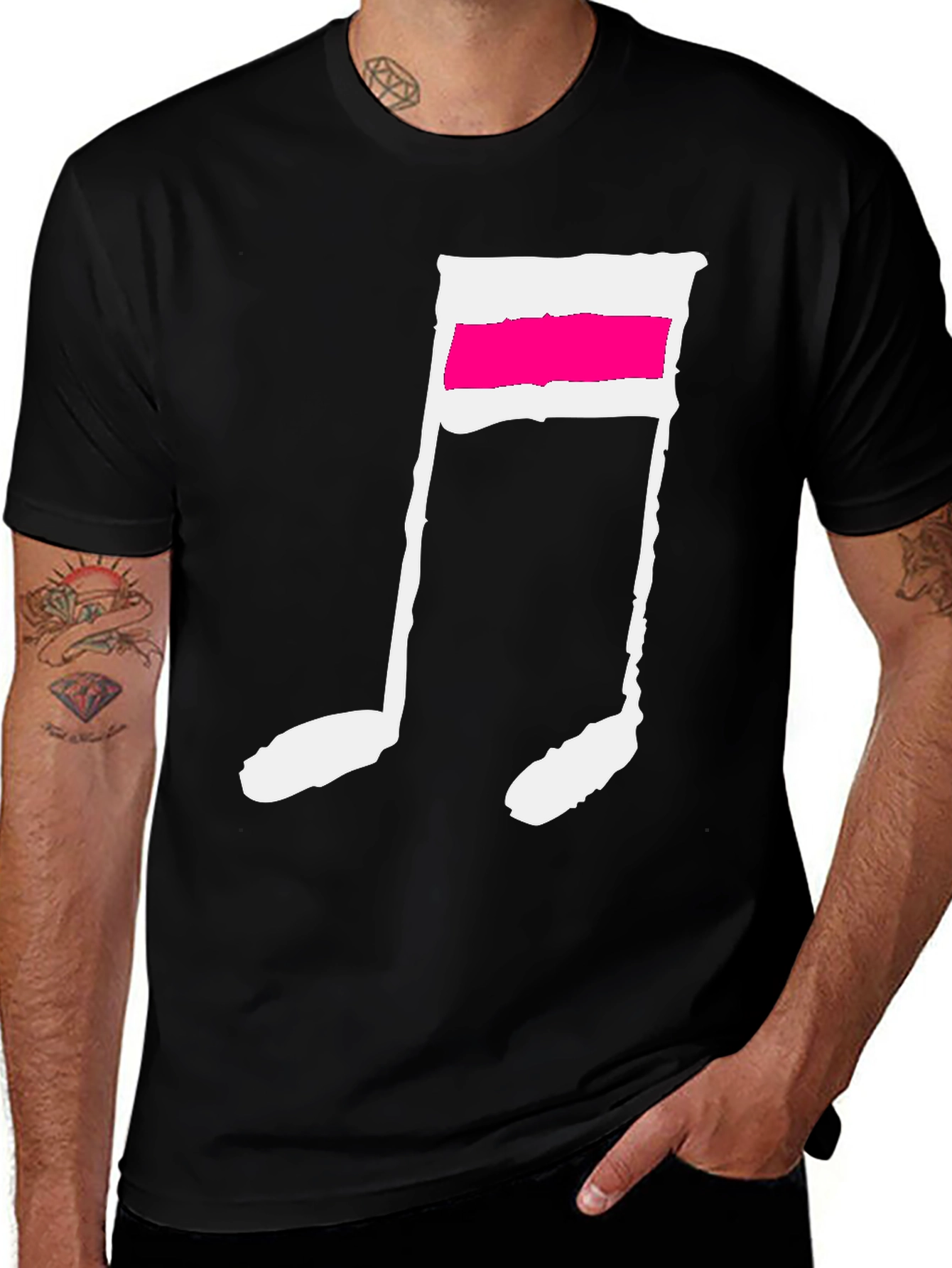 Black T-Shirt with Music Note Graphic
