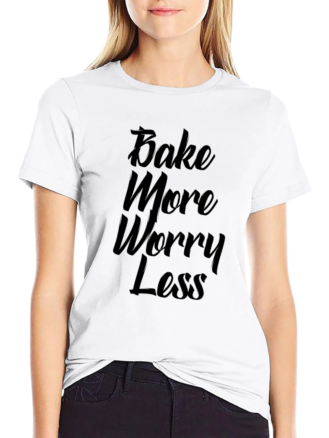 Bake More Worry Less Black Graphic Tee