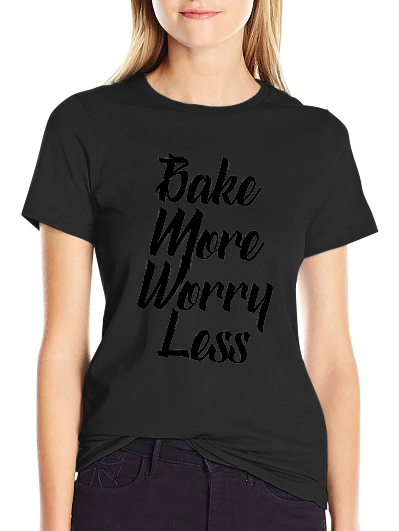 Bake More Worry Less Black Graphic Tee