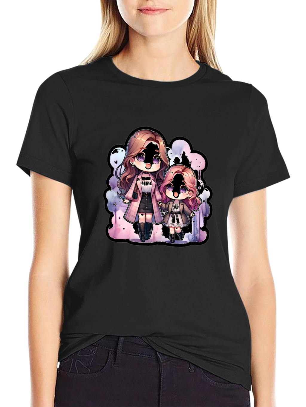 Chibi Girls Graphic Tee - Black