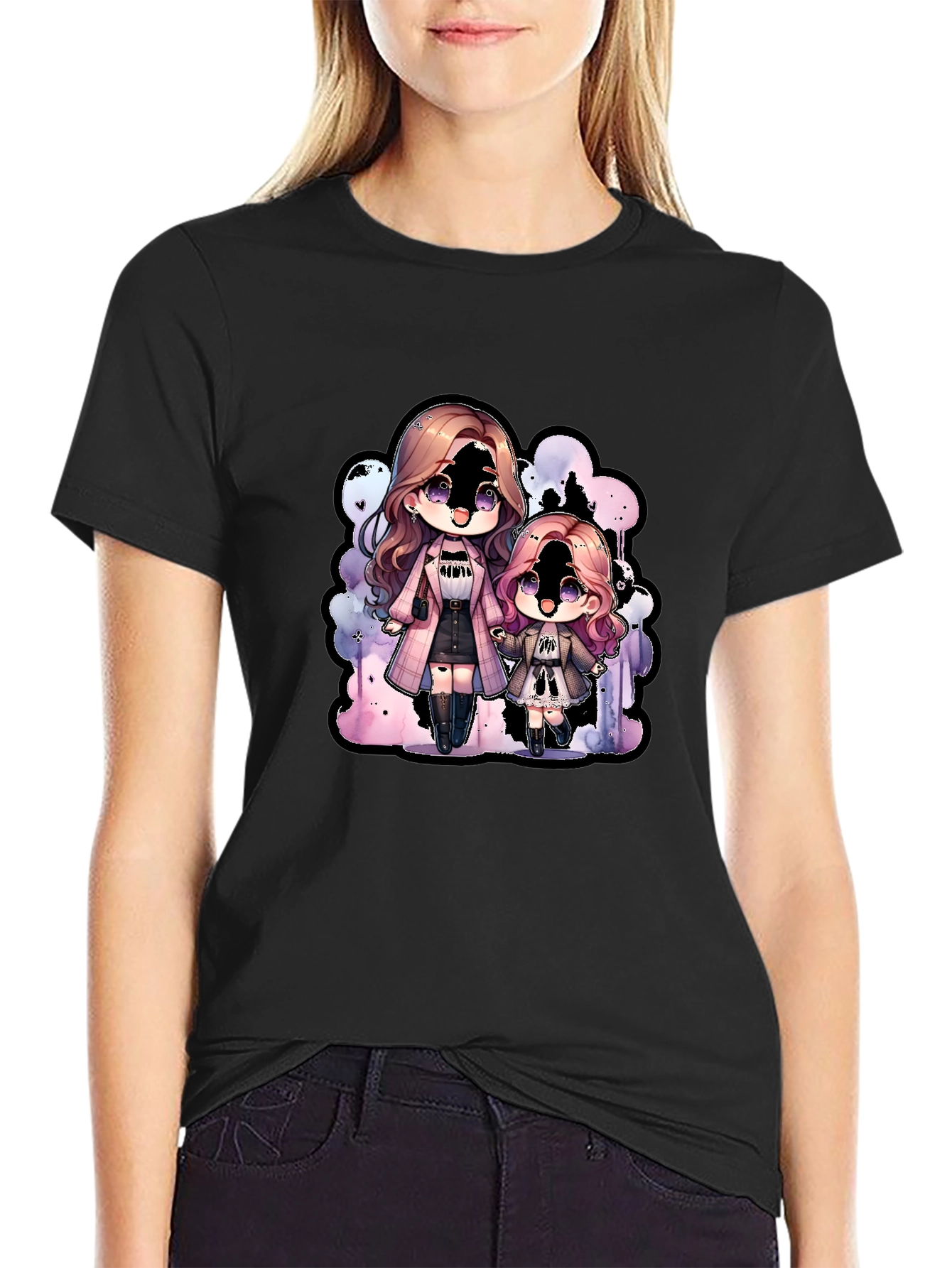 Chibi Girls Graphic Tee - Black