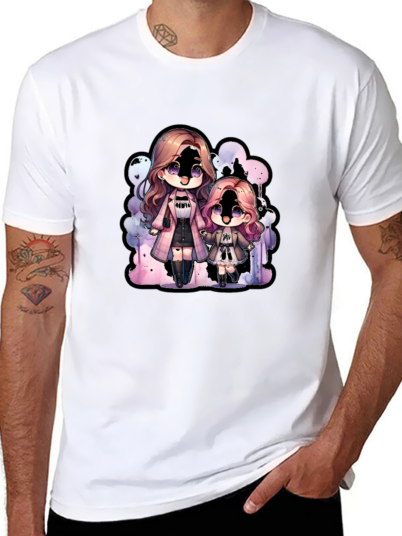 Chibi Girls Graphic Tee - Black