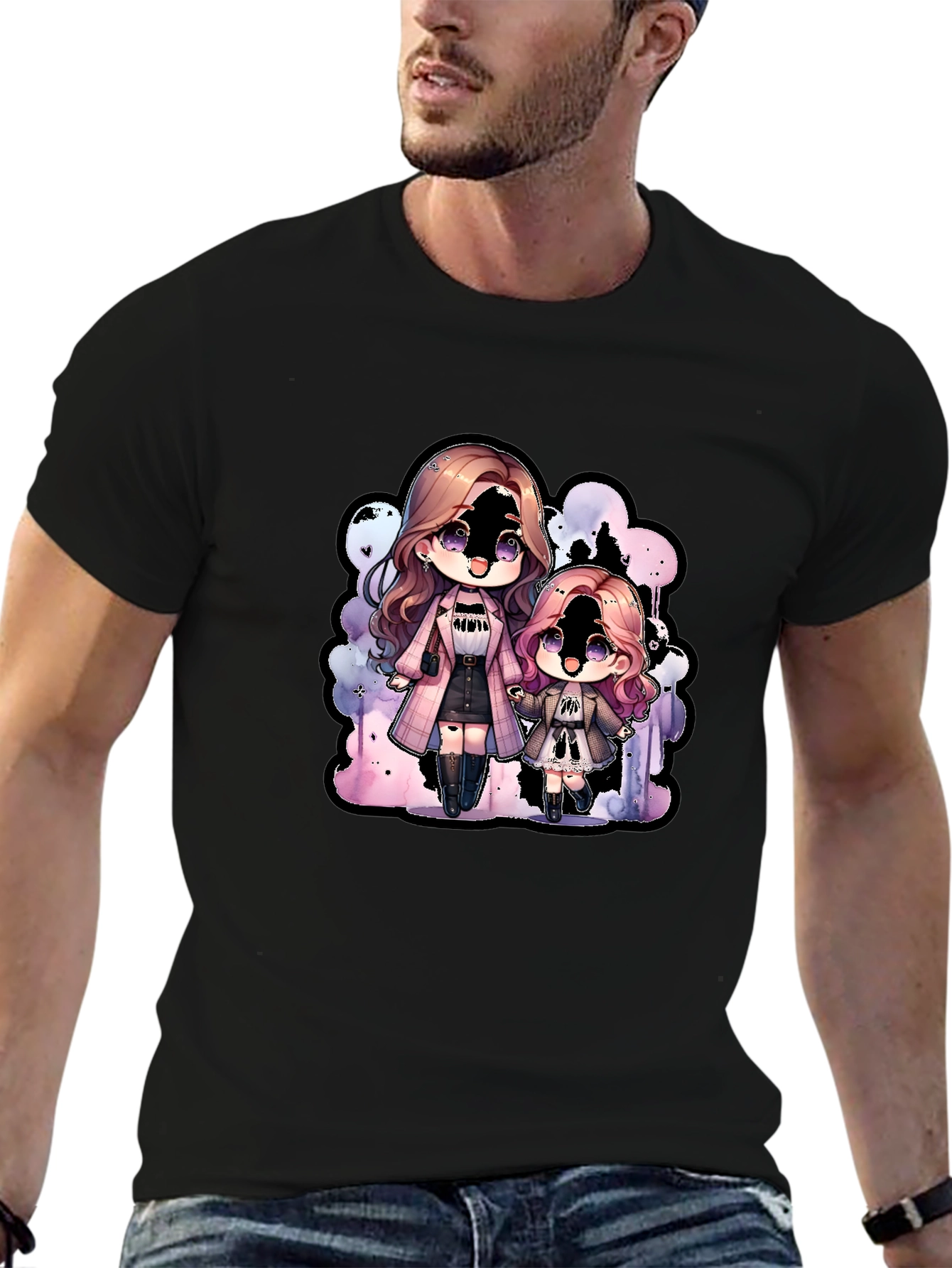 Chibi Girls Graphic Tee - Black