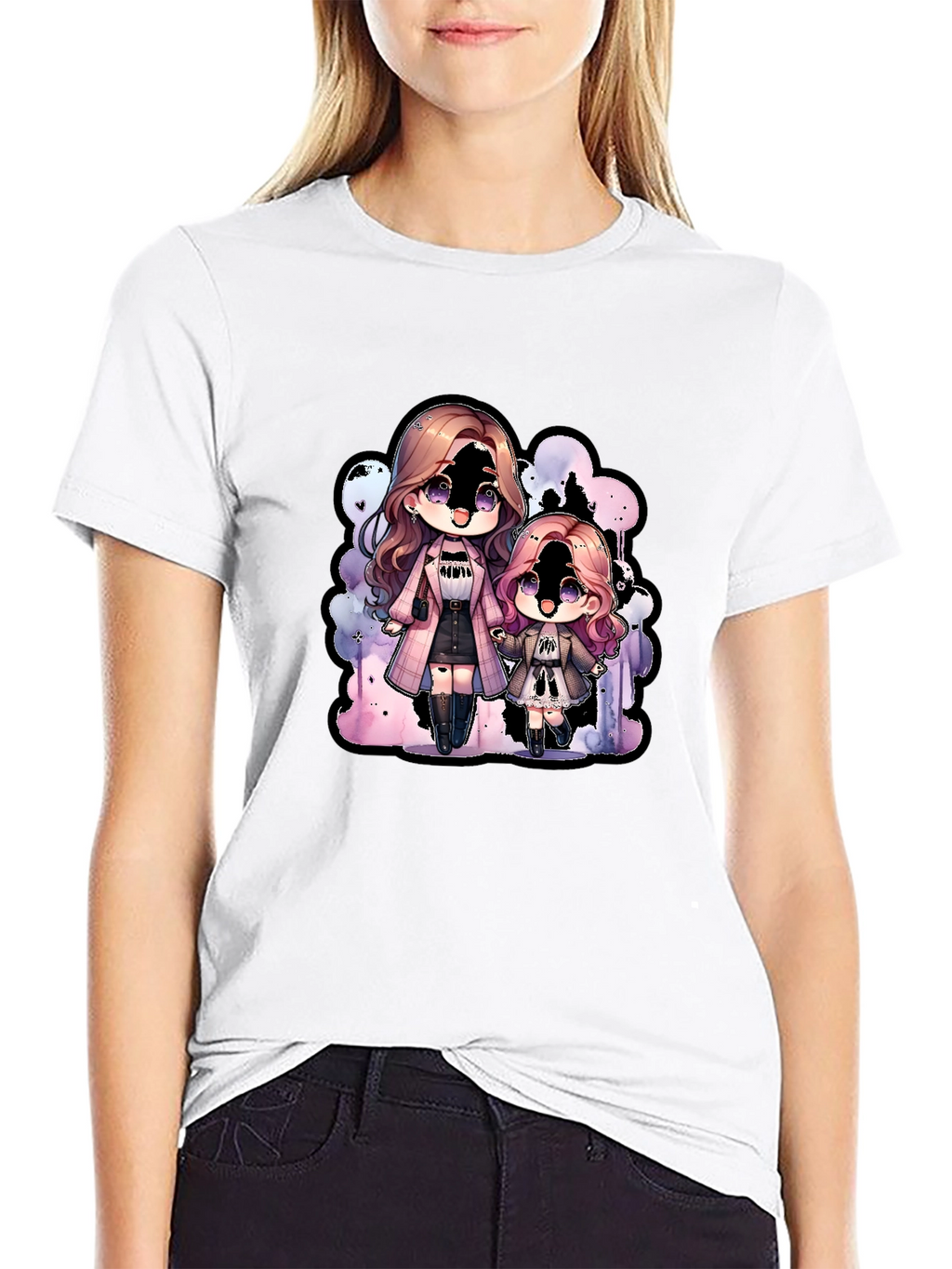 Chibi Girls Graphic Tee - Black