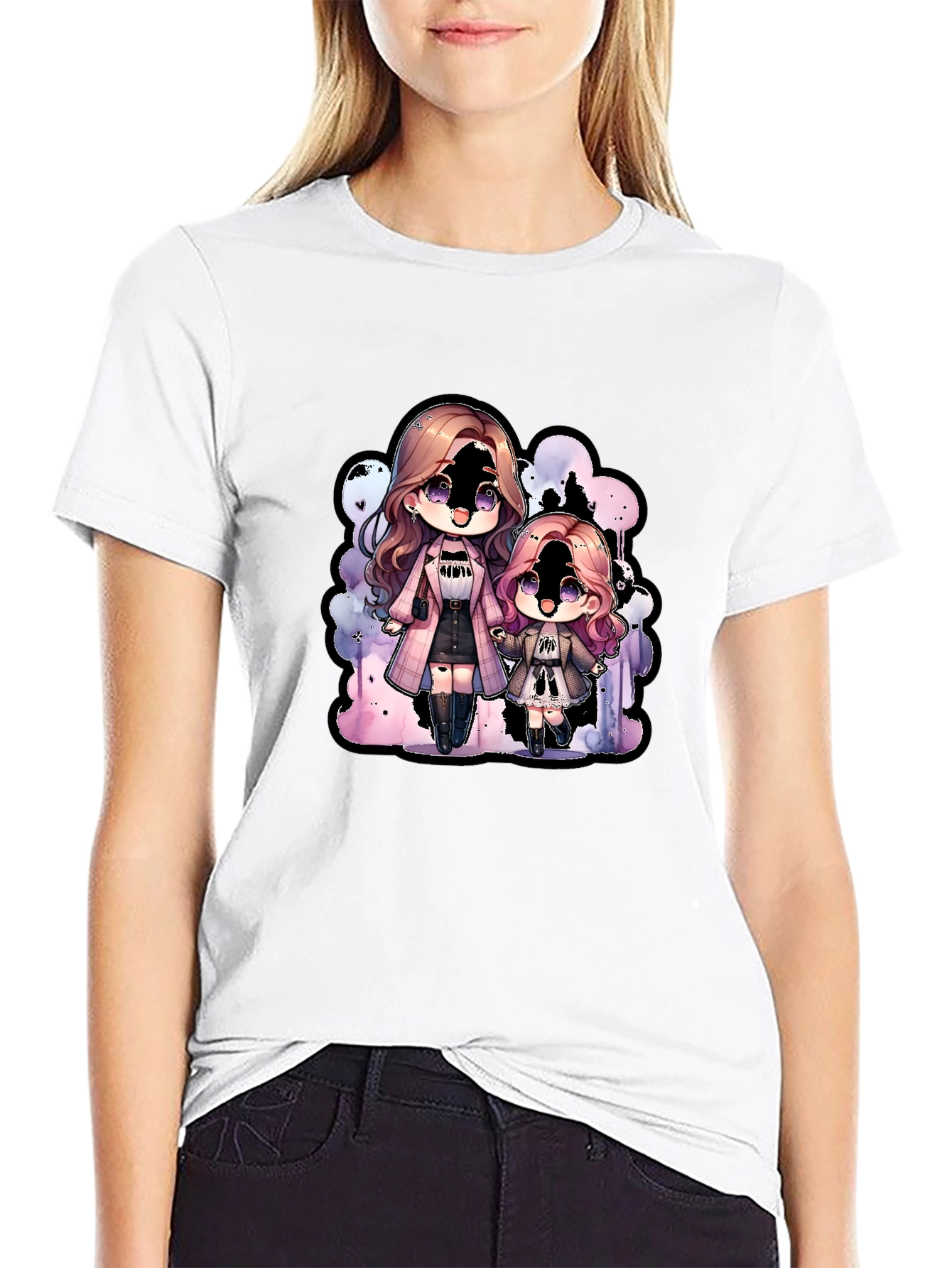 Chibi Girls Graphic Tee - Black