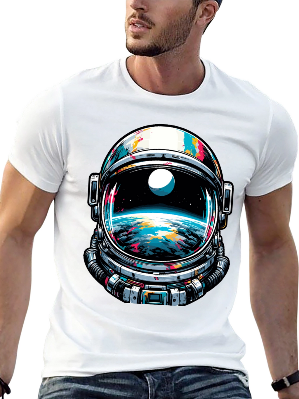 Astronaut Helmet Graphic Tee - Space Adventure