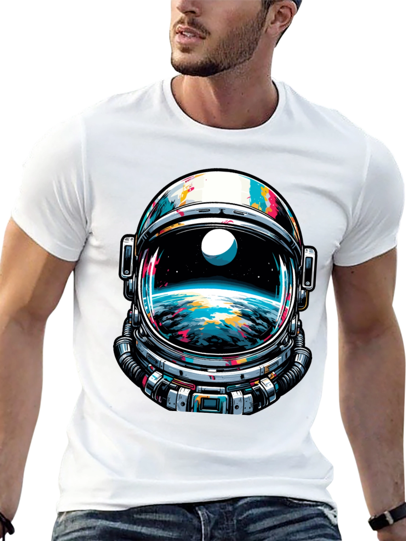 Astronaut Helmet Graphic Tee - Space Adventure