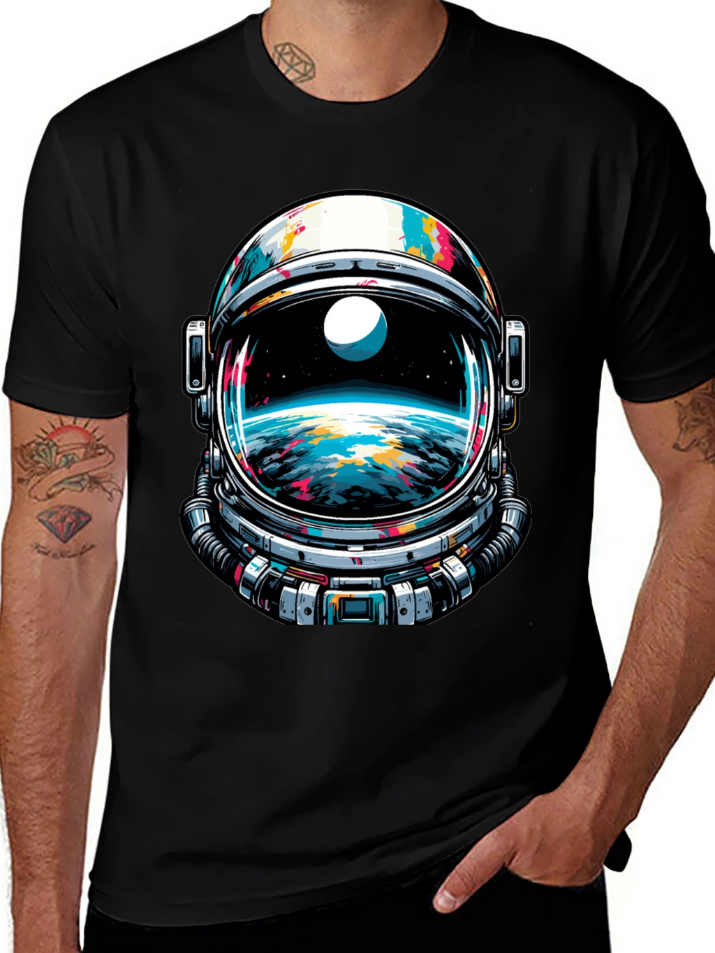 Astronaut Helmet Graphic Tee - Space Adventure