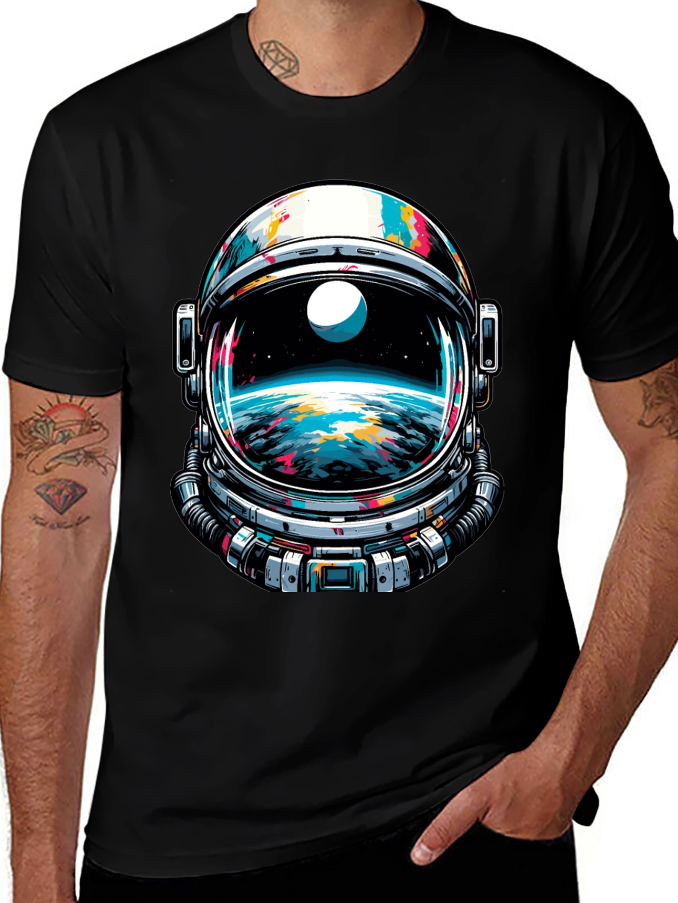 Astronaut Helmet Graphic Tee - Space Adventure