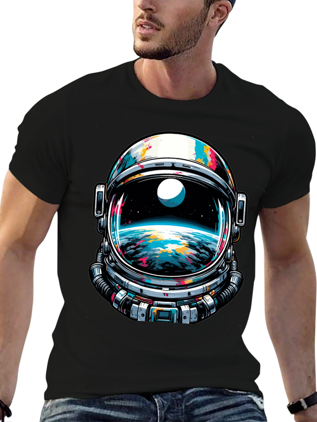 Astronaut Helmet Graphic Tee - Space Adventure