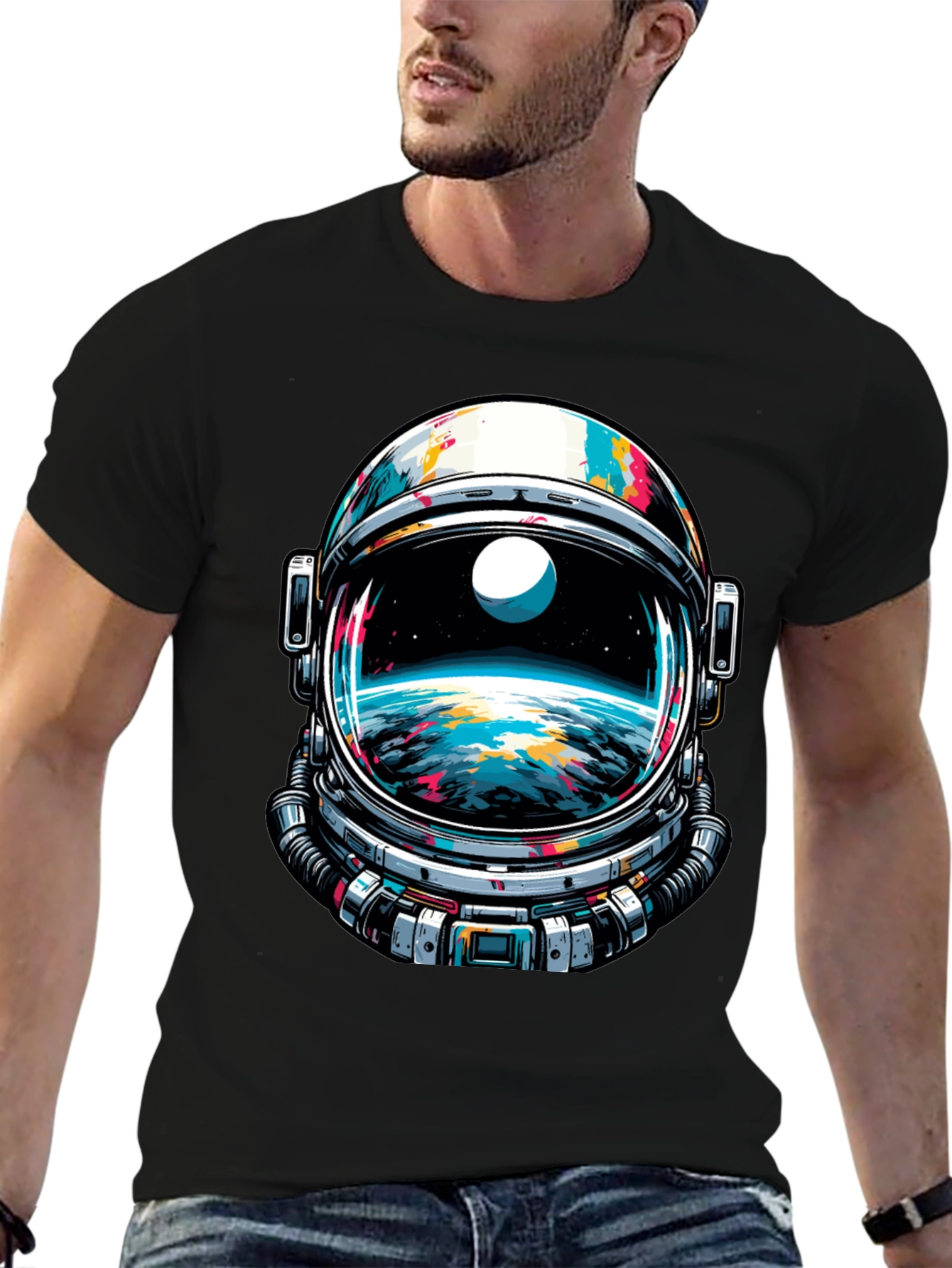 Astronaut Helmet Graphic Tee - Space Adventure