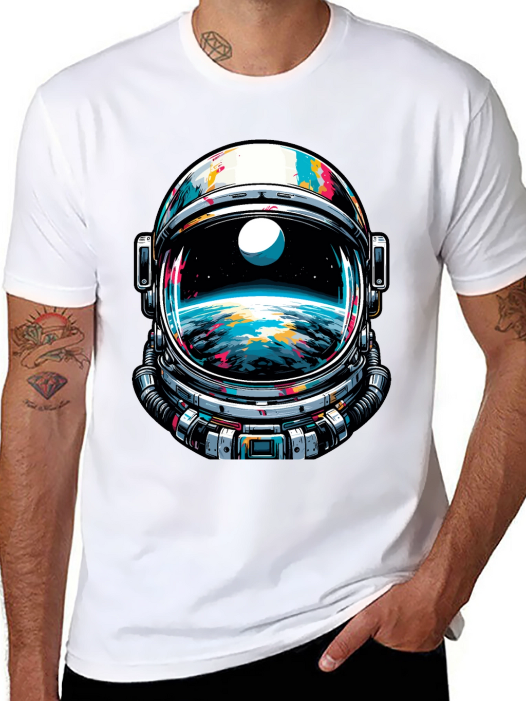 Astronaut Helmet Graphic Tee - Space Adventure