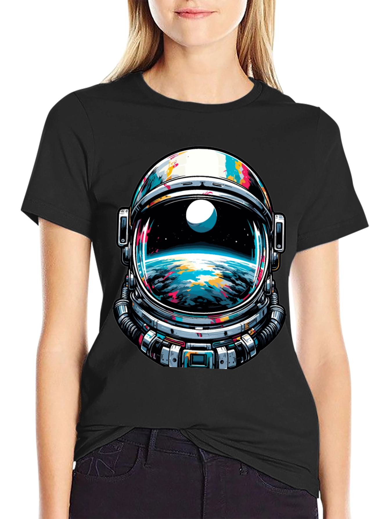 Astronaut Helmet Graphic Tee - Space Adventure