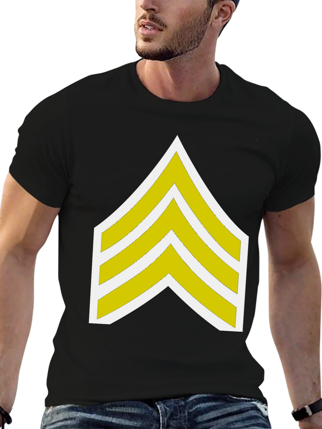Black T-Shirt with Sergeant Stripes Graphic